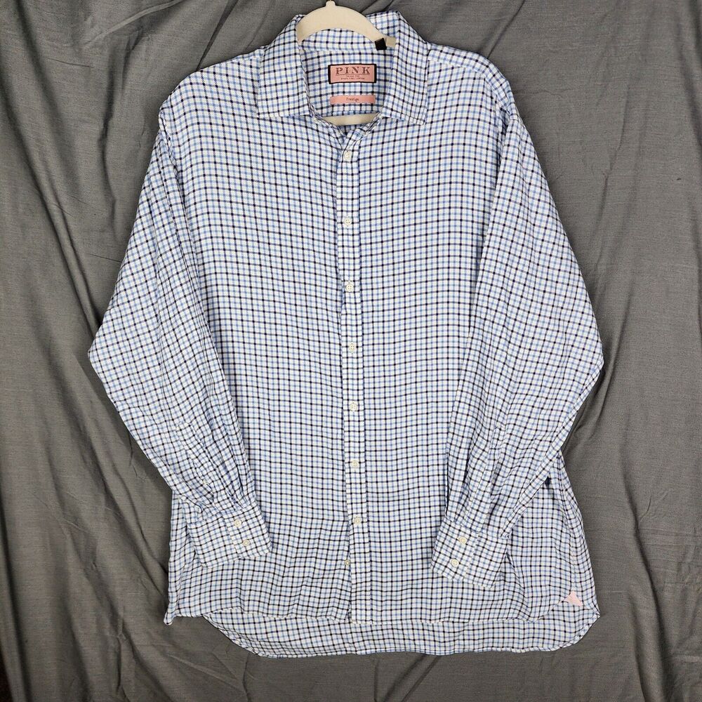 THOMAS PINK Slim Fit Prestige Shirt Men's Blue Size 17 35 LongSleeve